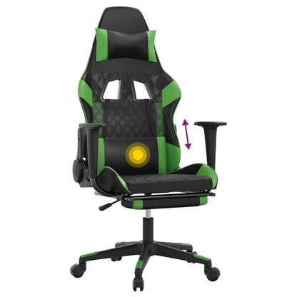 Cadeira Gaming Duty Reclinável com Massagens e Apoio de Pés em Couro Artificial - Preto/Verde - Design Moderno