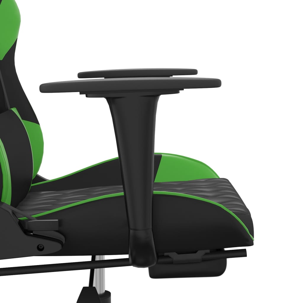 Cadeira Gaming Duty Reclinável com Massagens e Apoio de Pés em Couro Artificial - Preto/Verde - Design Moderno