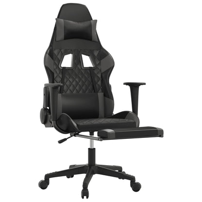 Cadeira Gaming Duty Reclinável com Massagens e Apoio de Pés em Couro Artificial - Preto/Cinzento - Design Moderno