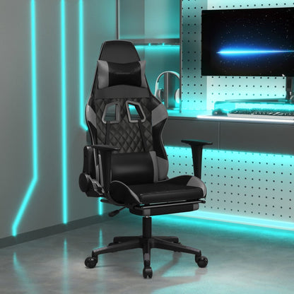 Cadeira Gaming Duty Reclinável com Massagens e Apoio de Pés em Couro Artificial - Preto/Cinzento - Design Moderno