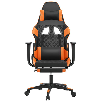 Cadeira Gaming Duty Reclinável com Massagens e Apoio de Pés em Couro Artificial - Preto/Laranja - Design Moderno