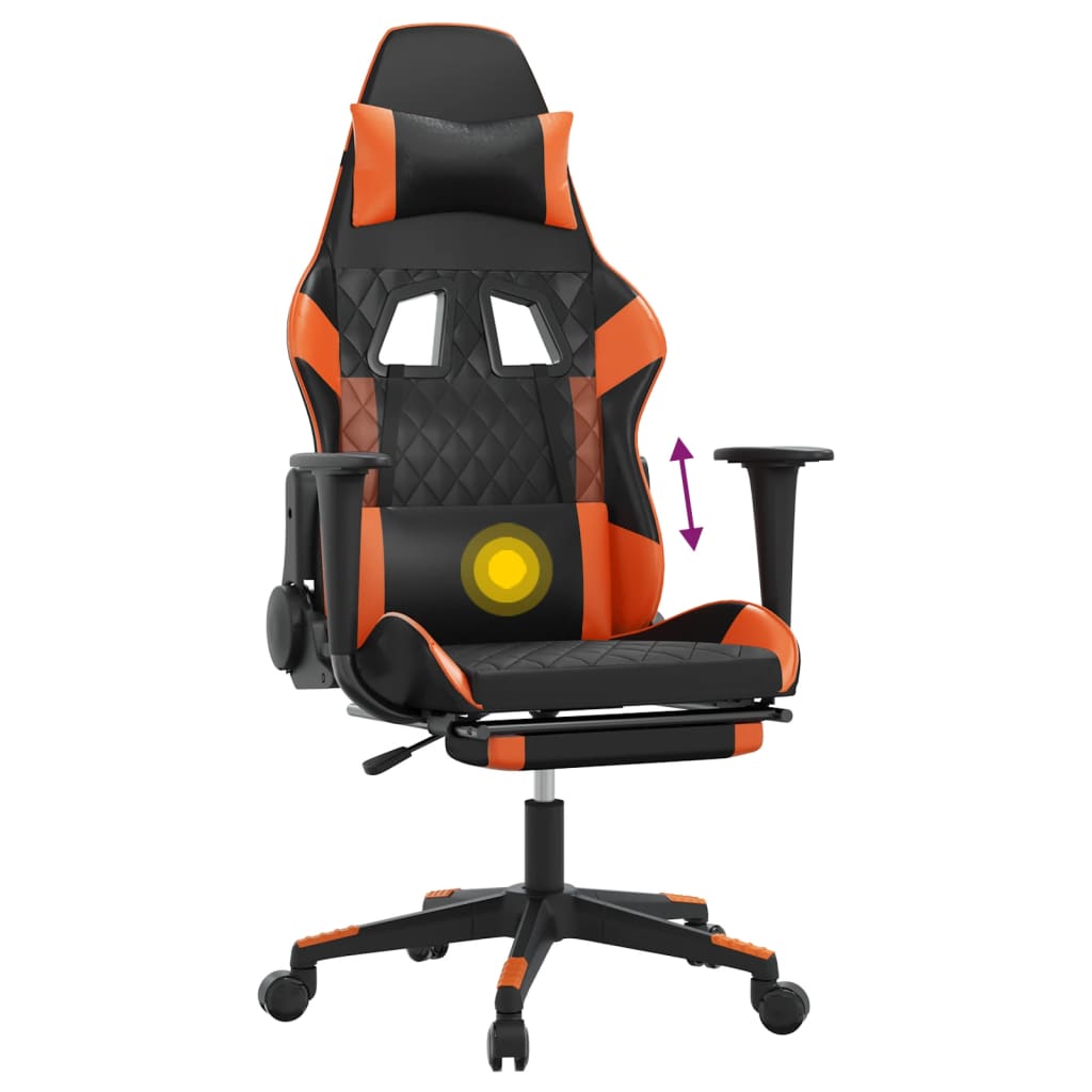 Cadeira Gaming Duty Reclinável com Massagens e Apoio de Pés em Couro Artificial - Preto/Laranja - Design Moderno