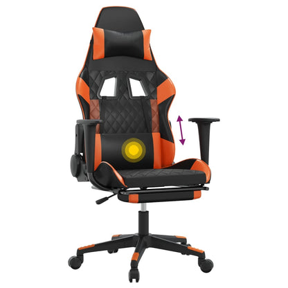 Cadeira Gaming Duty Reclinável com Massagens e Apoio de Pés em Couro Artificial - Preto/Laranja - Design Moderno