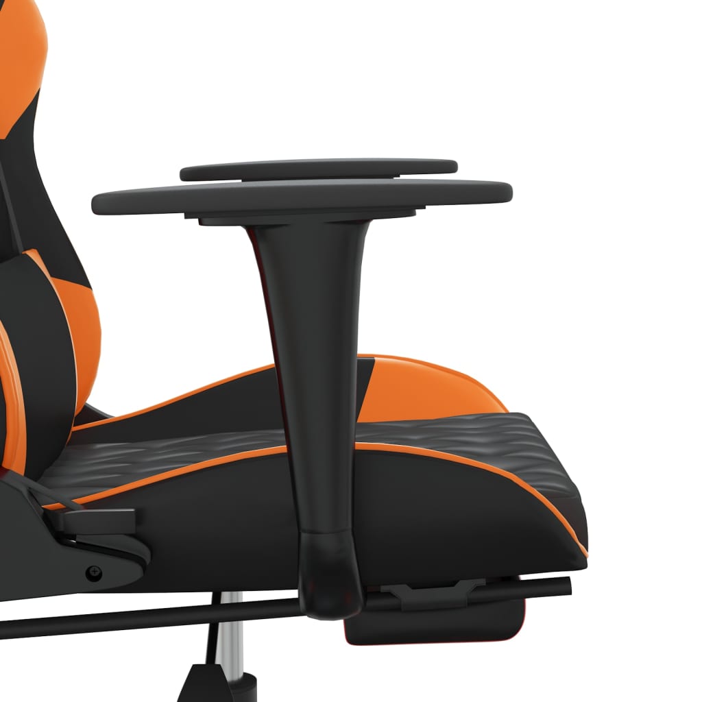 Cadeira Gaming Duty Reclinável com Massagens e Apoio de Pés em Couro Artificial - Preto/Laranja - Design Moderno