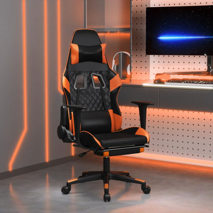 Cadeira Gaming Duty Reclinável com Massagens e Apoio de Pés em Couro Artificial - Preto/Laranja - Design Moderno