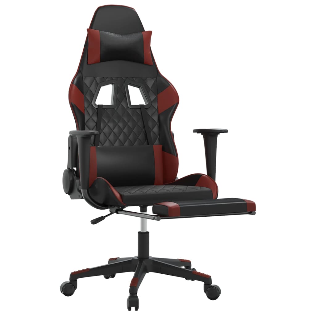 Cadeira Gaming Duty Reclinável com Massagens e Apoio de Pés em Couro Artificial - Preto/Vermelho Tinto - Design Moderno