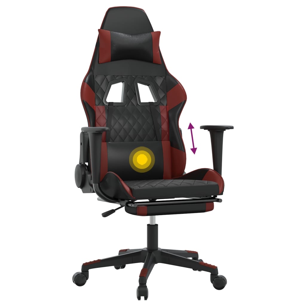 Cadeira Gaming Duty Reclinável com Massagens e Apoio de Pés em Couro Artificial - Preto/Vermelho Tinto - Design Moderno