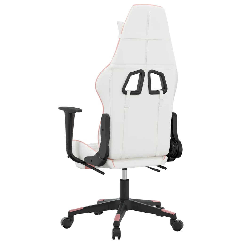 Cadeira Gaming Duty Reclinável com Massagens e Apoio de Pés em Couro Artificial - Branco/Rosa - Design Moderno