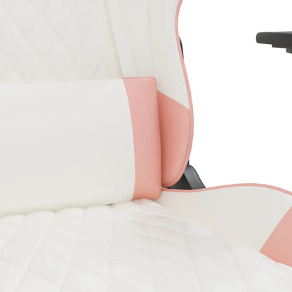 Cadeira Gaming Duty Reclinável com Massagens e Apoio de Pés em Couro Artificial - Branco/Rosa - Design Moderno