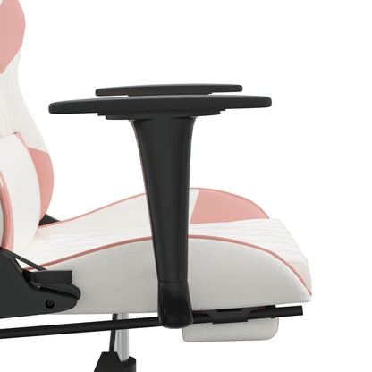 Cadeira Gaming Duty Reclinável com Massagens e Apoio de Pés em Couro Artificial - Branco/Rosa - Design Moderno