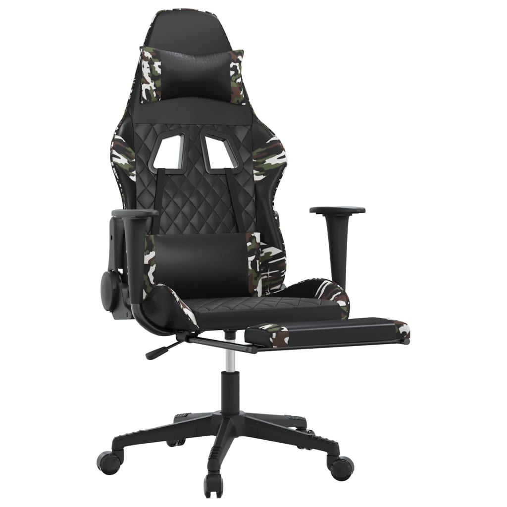 Cadeira Gaming Duty Reclinável com Massagens e Apoio de Pés em Couro Artificial - Preto/Camuflagem - Design Moderno