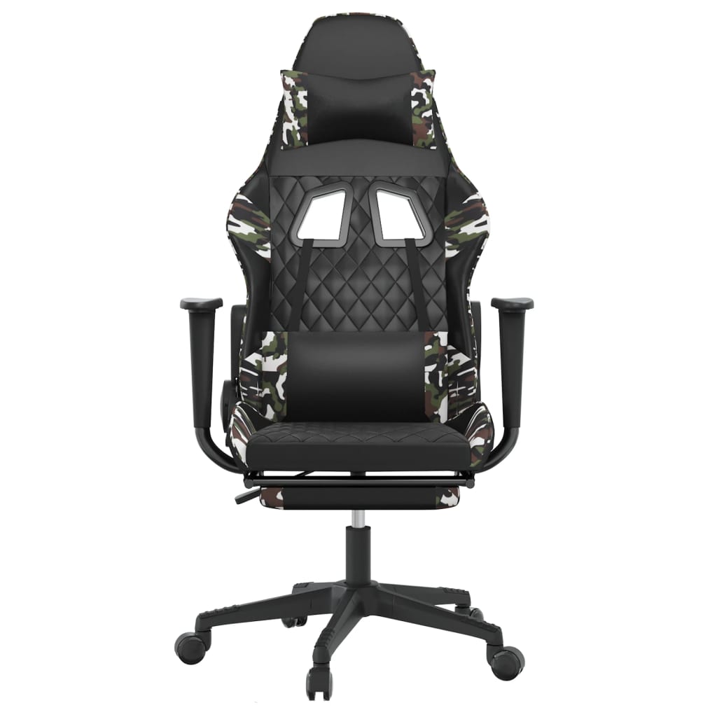 Cadeira Gaming Duty Reclinável com Massagens e Apoio de Pés em Couro Artificial - Preto/Camuflagem - Design Moderno