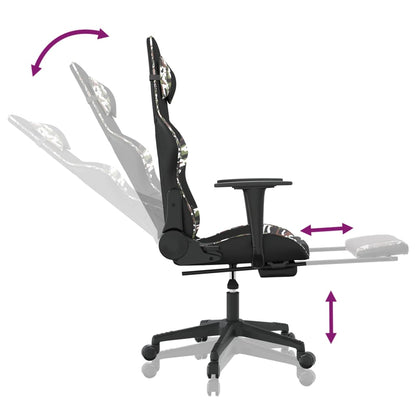 Cadeira Gaming Duty Reclinável com Massagens e Apoio de Pés em Couro Artificial - Preto/Camuflagem - Design Moderno