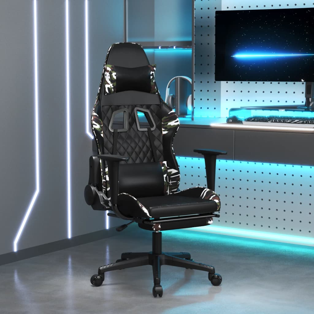 Cadeira Gaming Duty Reclinável com Massagens e Apoio de Pés em Couro Artificial - Preto/Camuflagem - Design Moderno