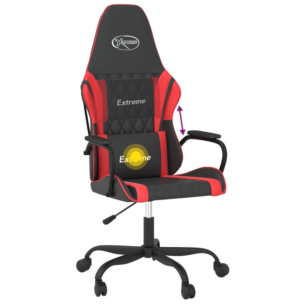 Cadeira gaming massagens couro artificial preto e vermelho