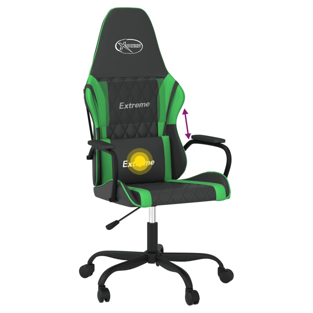 Cadeira gaming massagens couro artificial preto e verde