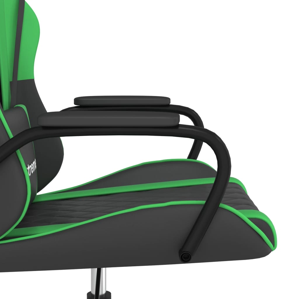 Cadeira gaming massagens couro artificial preto e verde