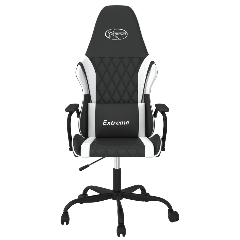 Cadeira gaming massagens couro artificial preto e branco