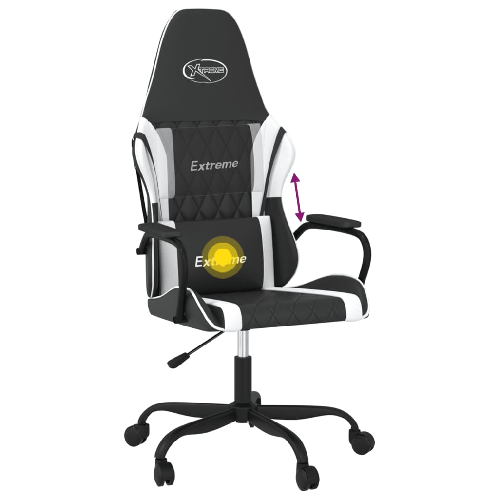 Cadeira gaming massagens couro artificial preto e branco