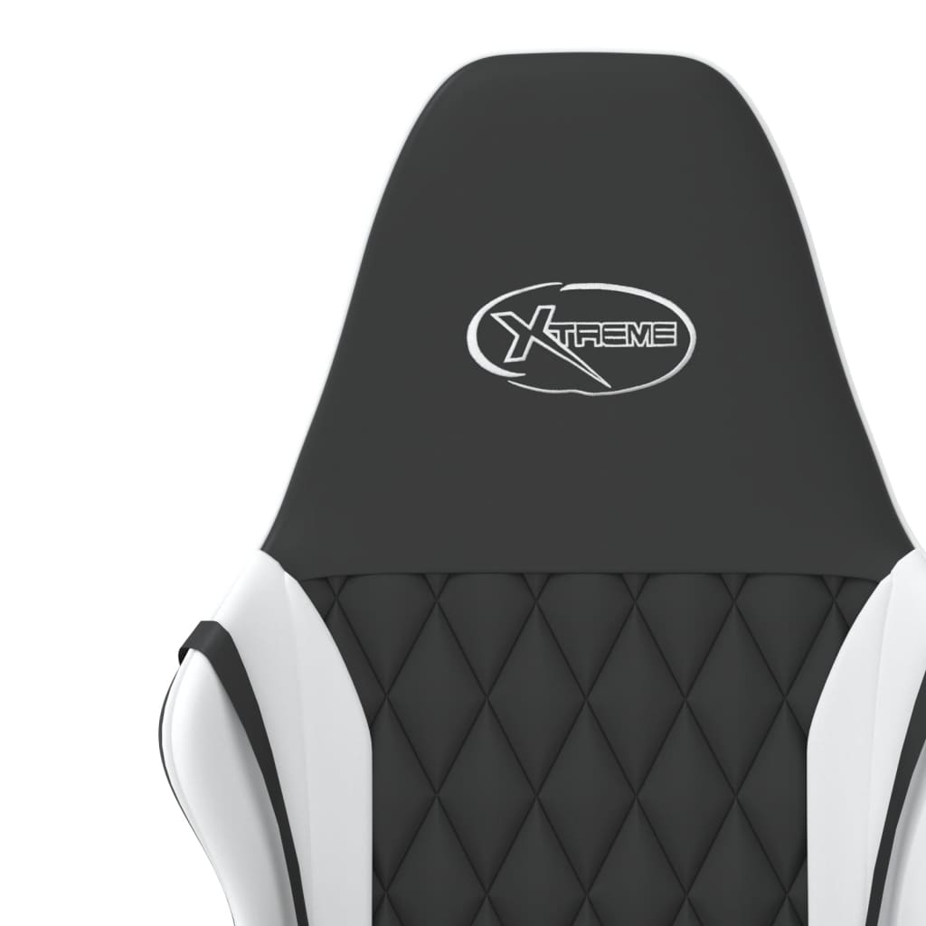 Cadeira gaming massagens couro artificial preto e branco