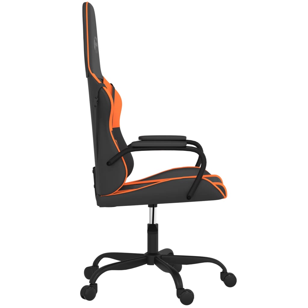 Cadeira gaming massagens couro artificial preto e laranja