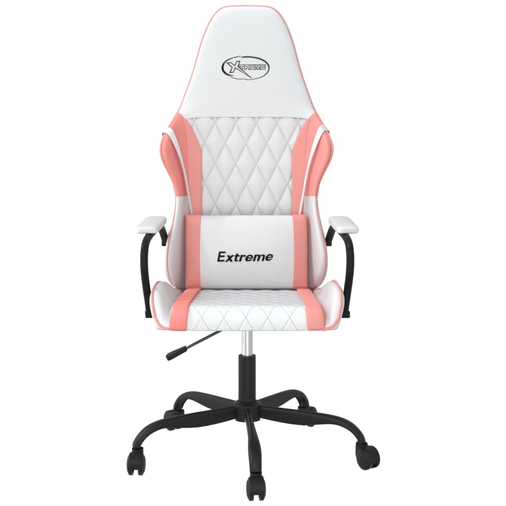 Cadeira gaming massagens couro artificial branco e rosa