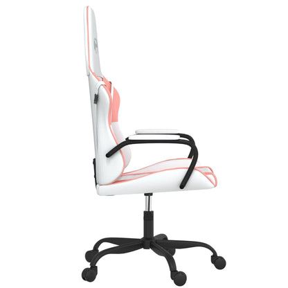 Cadeira gaming massagens couro artificial branco e rosa