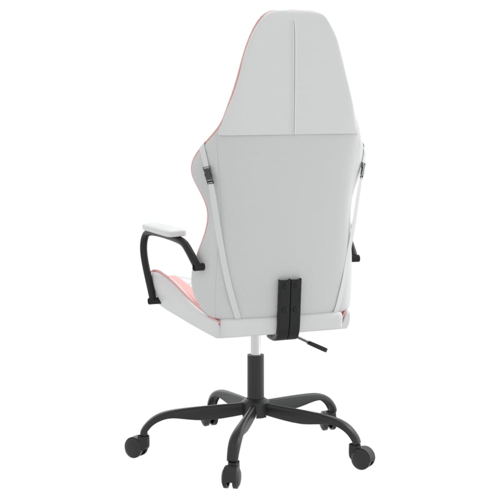 Cadeira gaming massagens couro artificial branco e rosa