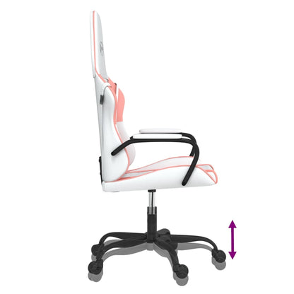 Cadeira gaming massagens couro artificial branco e rosa