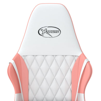 Cadeira gaming massagens couro artificial branco e rosa