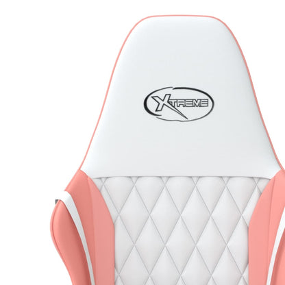 Cadeira gaming massagens couro artificial branco e rosa