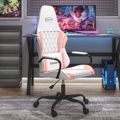 Cadeira gaming massagens couro artificial branco e rosa