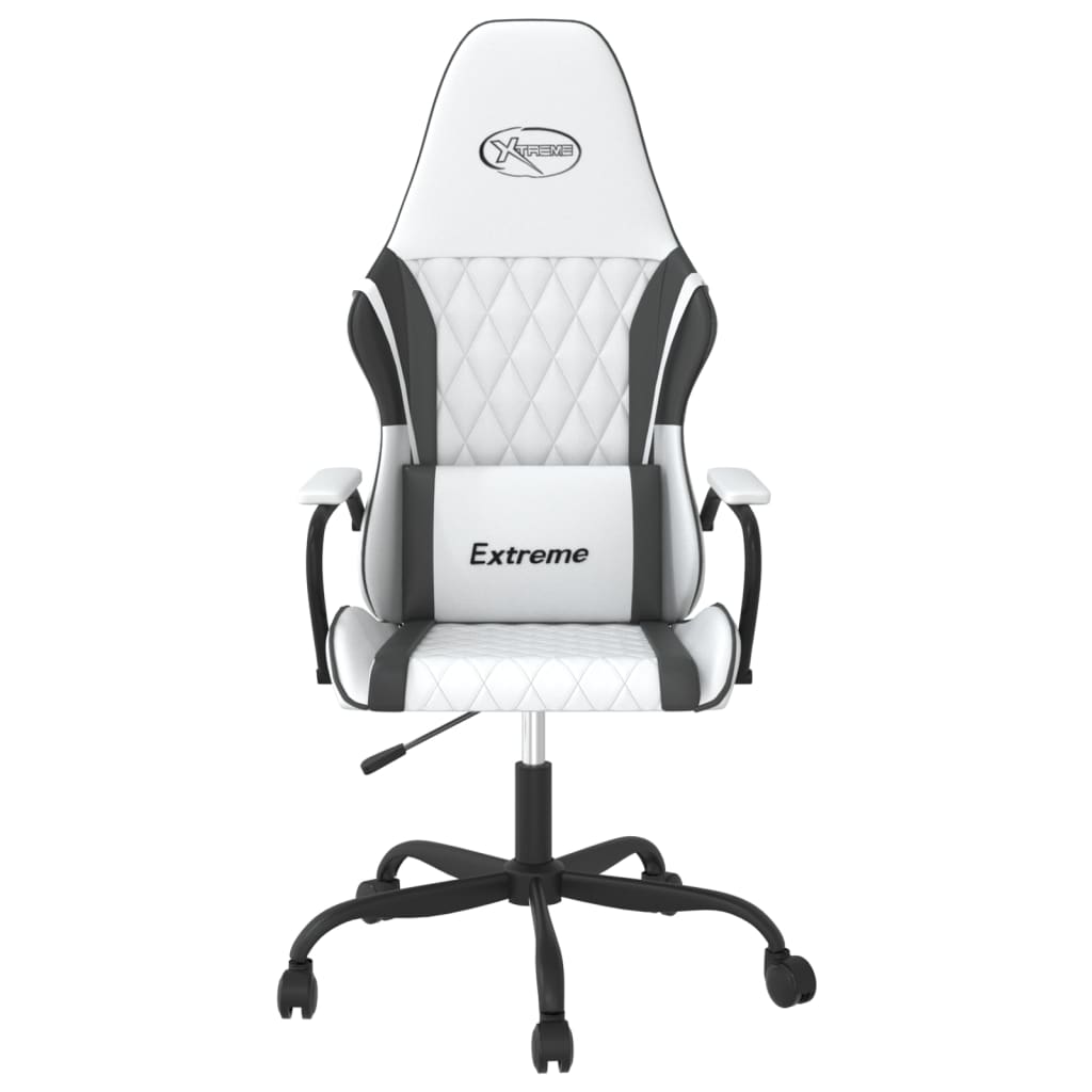 Cadeira gaming massagens couro artificial branco e preto