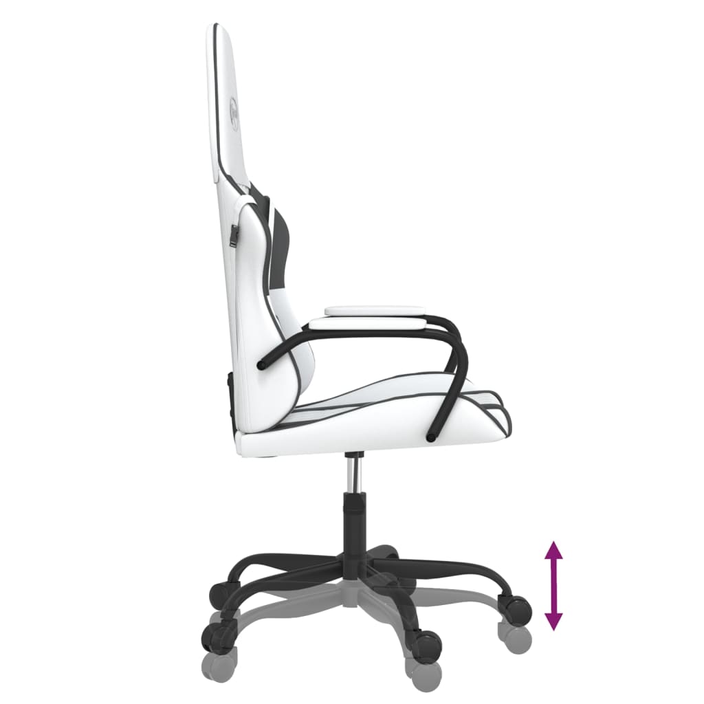 Cadeira gaming massagens couro artificial branco e preto