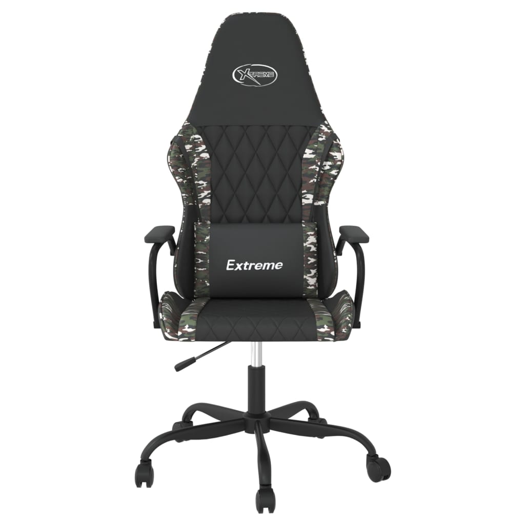 Cadeira gaming massagens couro artificial preto e camuflagem