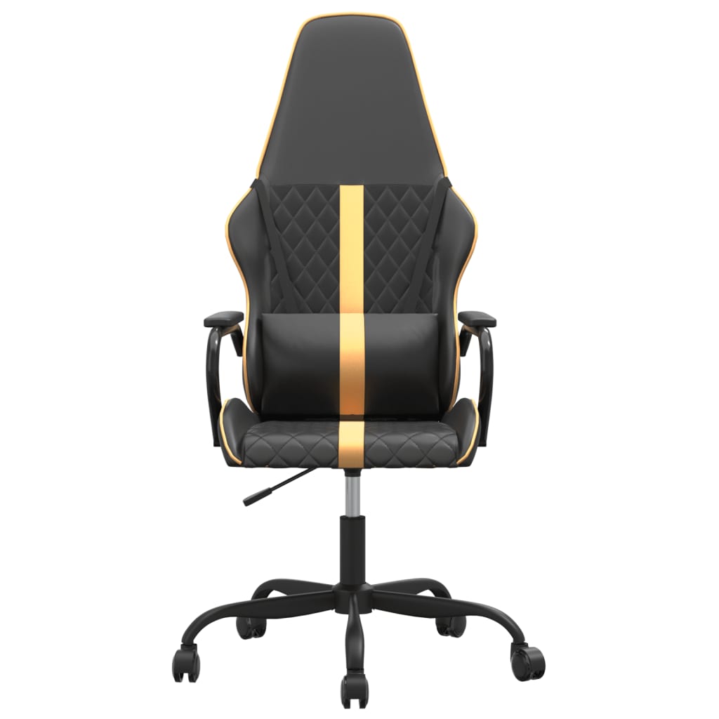 Cadeira Gaming com Massagens e Altura Ajustável em Couro Artificial - Dourado e Preto - Design Moderno