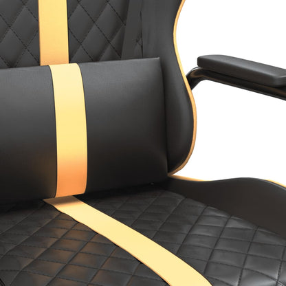 Cadeira Gaming com Massagens e Altura Ajustável em Couro Artificial - Dourado e Preto - Design Moderno