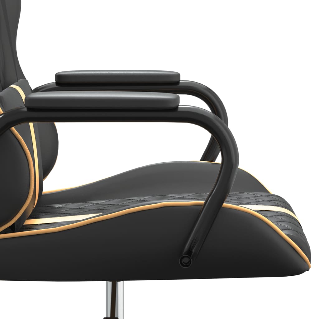 Cadeira Gaming com Massagens e Altura Ajustável em Couro Artificial - Dourado e Preto - Design Moderno