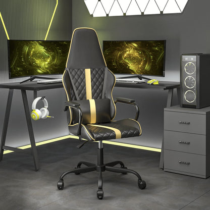 Cadeira Gaming com Massagens e Altura Ajustável em Couro Artificial - Dourado e Preto - Design Moderno