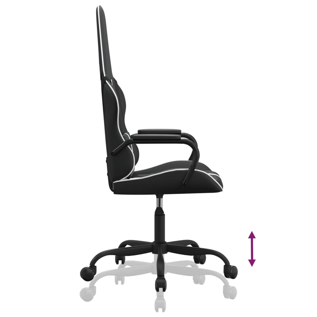 Cadeira gaming massagens couro artificial branco e preto