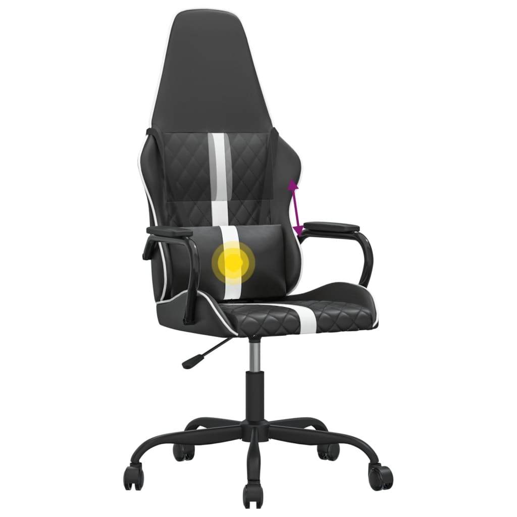 Cadeira gaming massagens couro artificial branco e preto