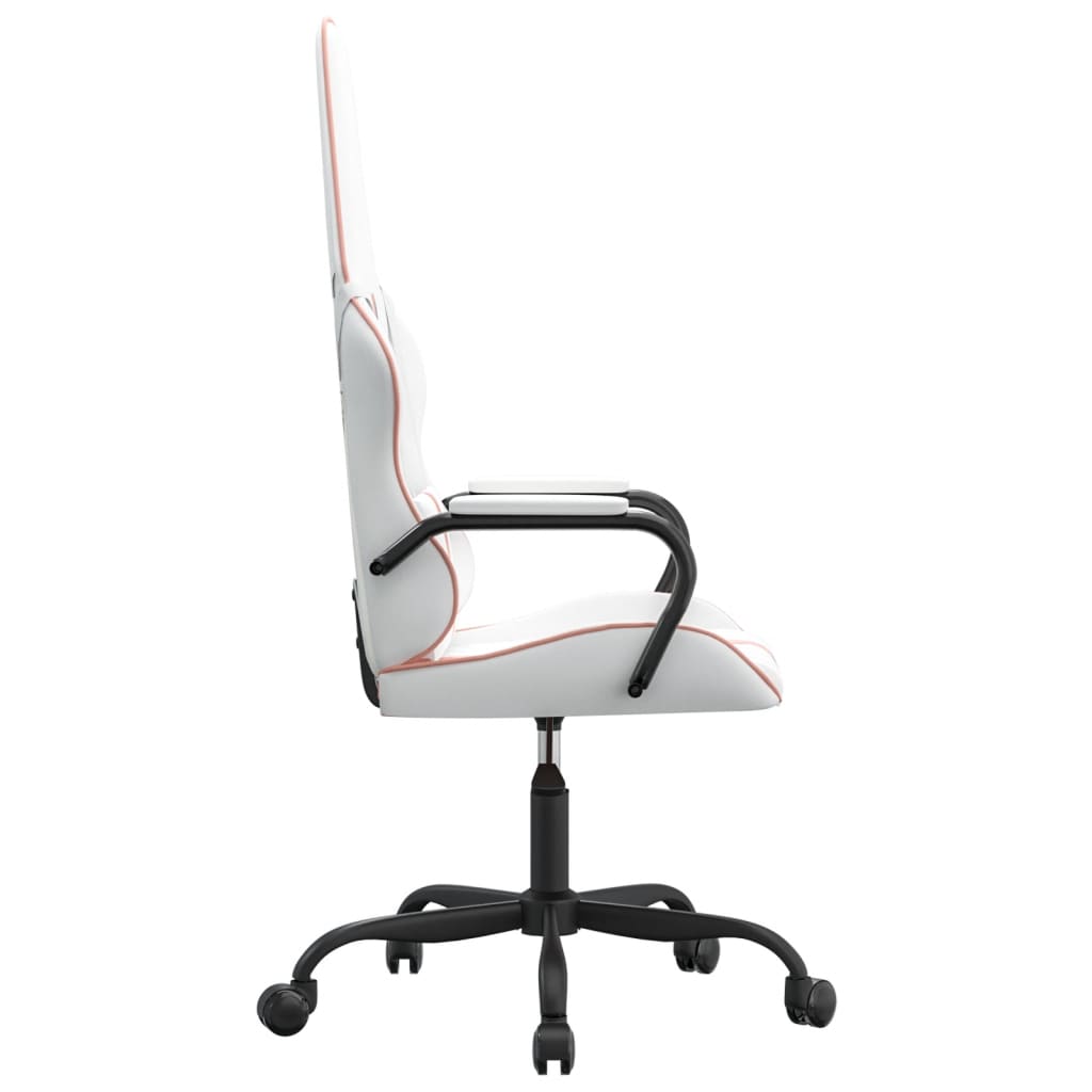 Cadeira gaming massagens couro artificial branco e rosa