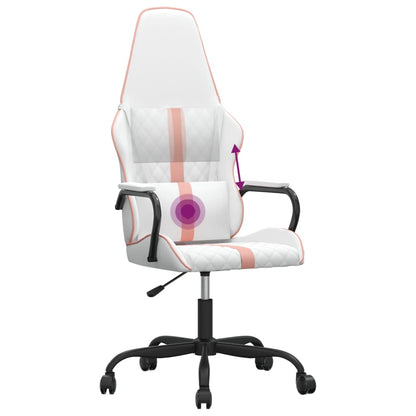 Cadeira gaming massagens couro artificial branco e rosa