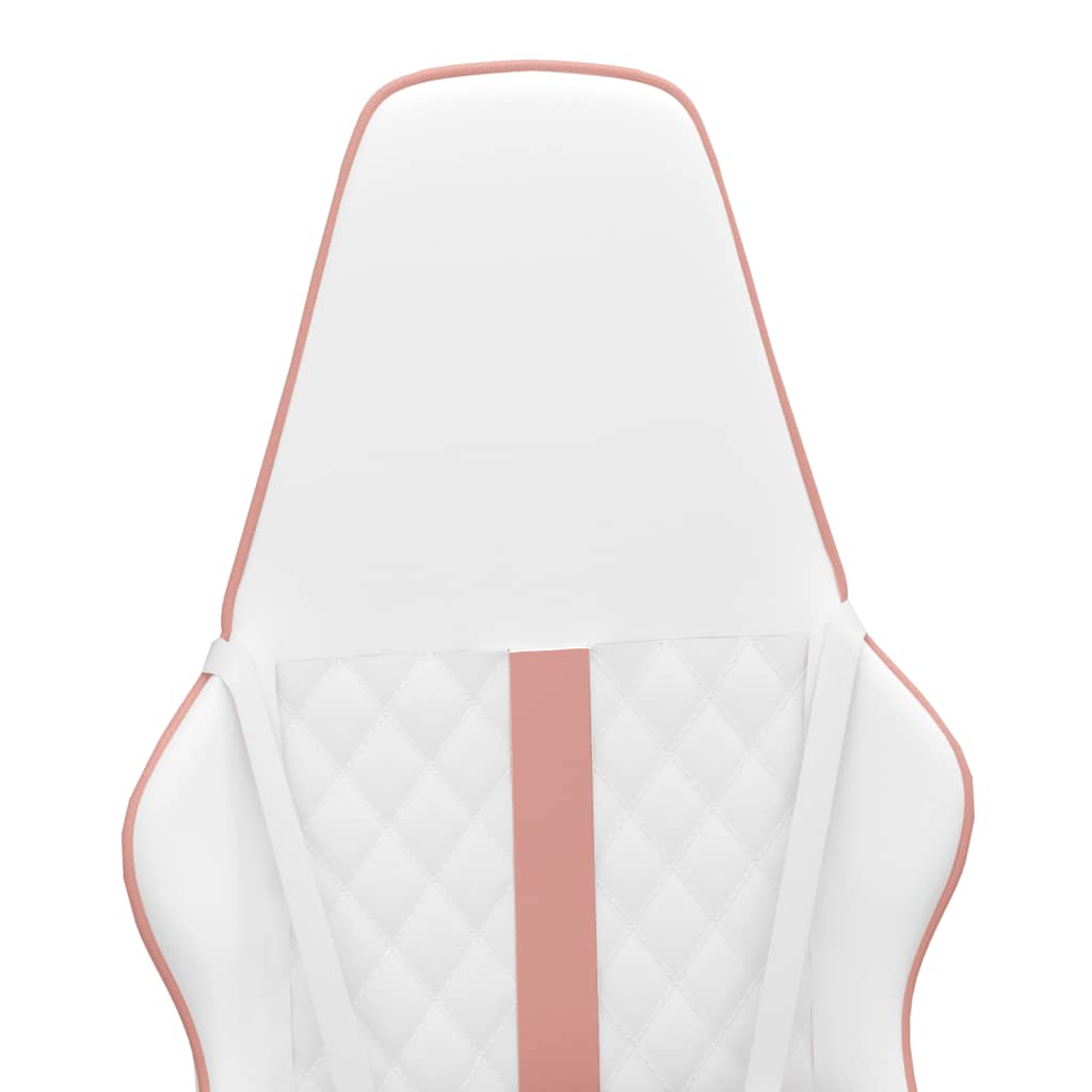 Cadeira gaming massagens couro artificial branco e rosa