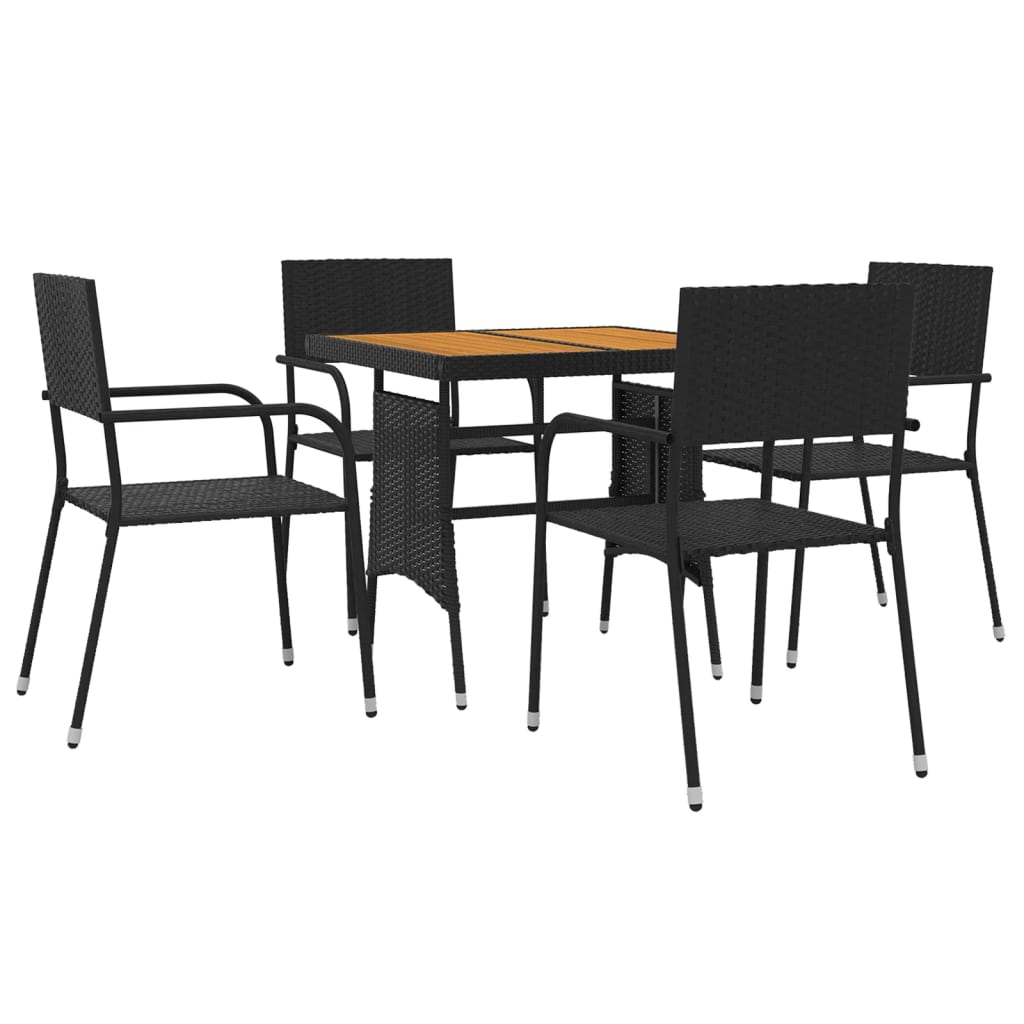 5 pcs Conjunto de jantar p/ exterior vime PE preto