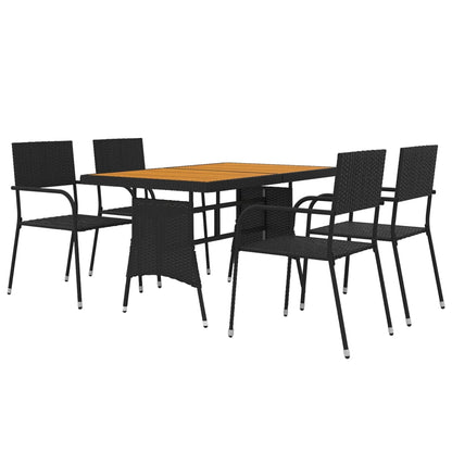 5 pcs Conjunto de jantar p/ exterior vime PE preto