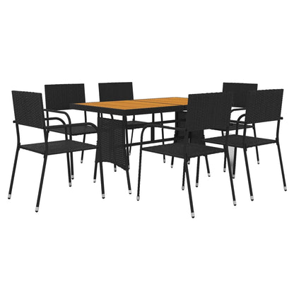 7 pcs Conjunto de jantar p/ exterior vime PE preto