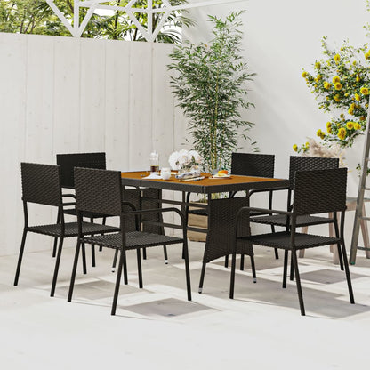 7 pcs Conjunto de jantar p/ exterior vime PE preto