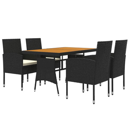 5 pcs Conjunto de jantar p/ exterior vime PE preto