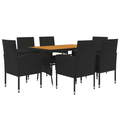 7 pcs Conjunto de jantar p/ exterior vime PE preto